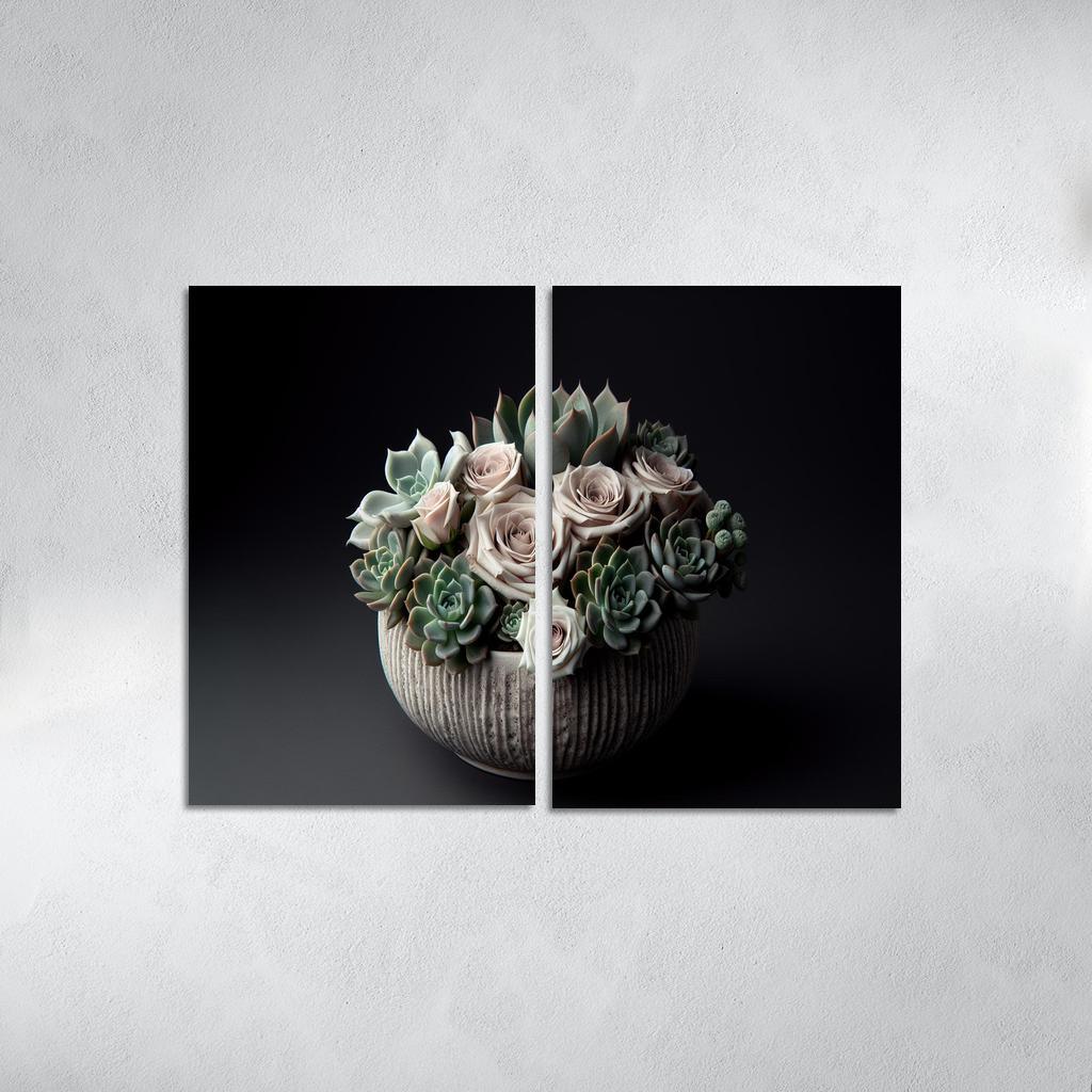 Whispers of the Desert Succulent Floral Fusion 2 Piece HD Canvas Wall Art-Original Frame