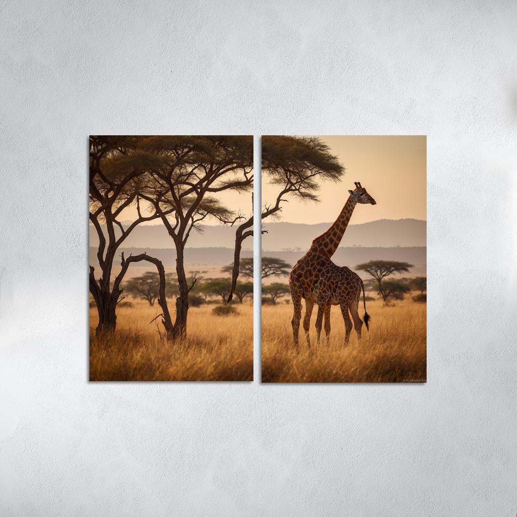 The Majestic Giraffe Grazing On Acacia Trees Framed Paintings