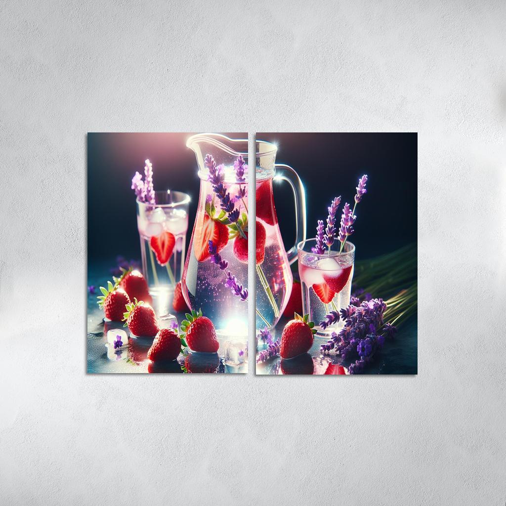 Strawberry Lavender Infused Water 2 Piece HD Canvas Wall Art-Original Frame