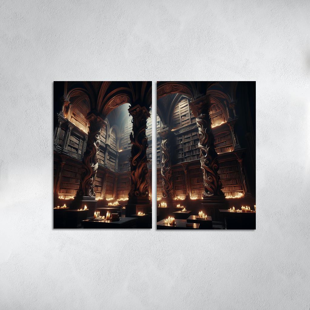Phantom Library Enchanted Shelves of Darkness 2 Piece HD Canvas Wall Art-Original Frame