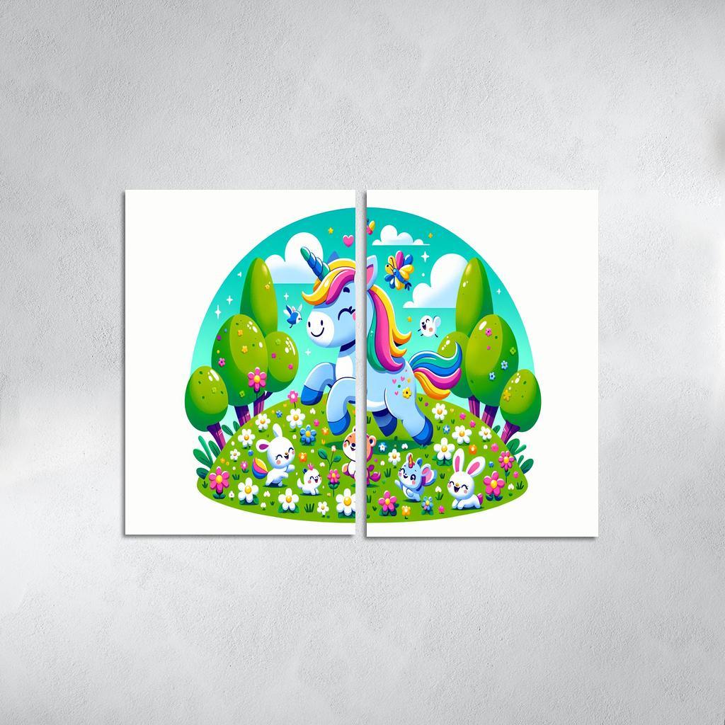 Rainbow Unicorn Friends 2 Piece HD Canvas Wall Art-Original Frame