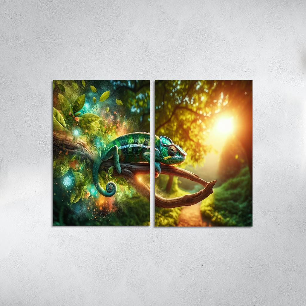 Chameleons Masters of Color and Camouflage 2 Piece HD Canvas Wall Art-Original Frame