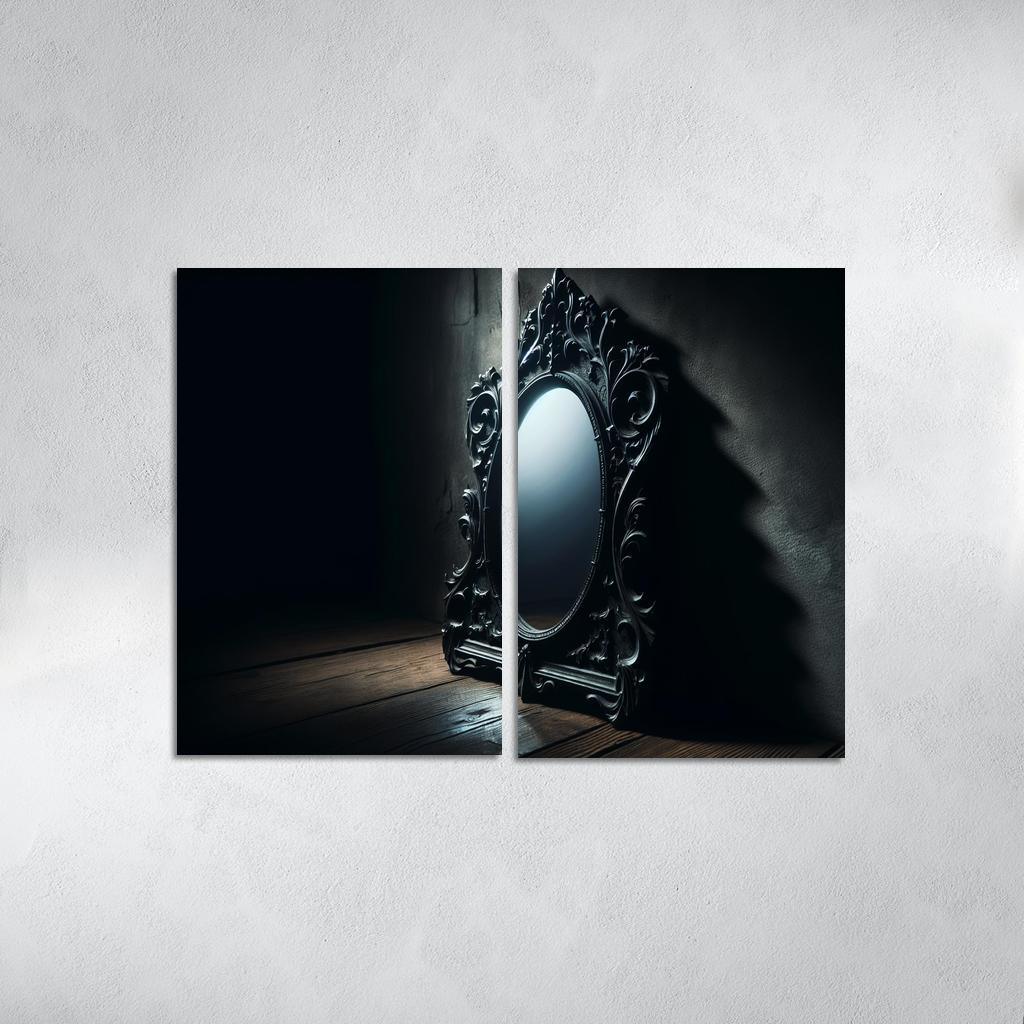 Haunting Reflections The Mirror of Secrets 2 Piece HD Canvas Wall Art-Original Frame