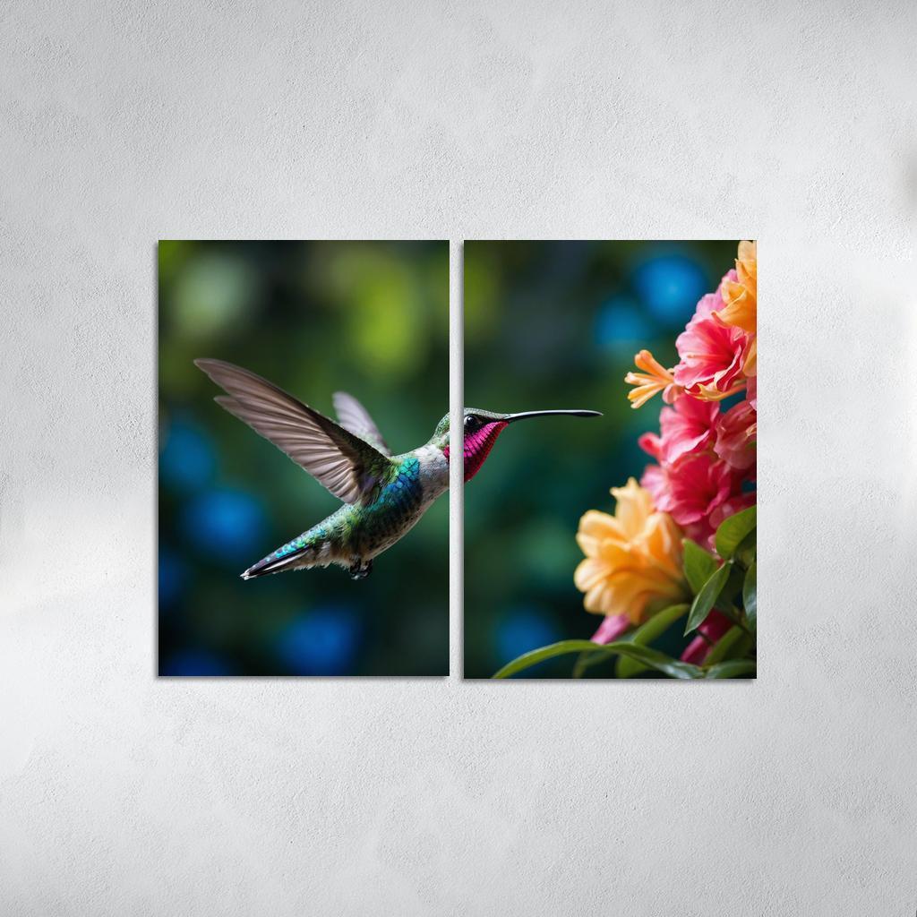 The Enchanting Hummingbird Among Tropical Flowers Framed Paintings