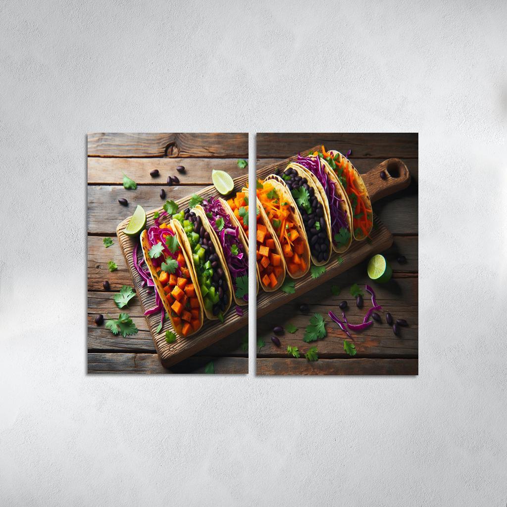 Savory Sweet Potato and Black Bean Tacos 2 Piece HD Canvas Wall Art-Original Frame