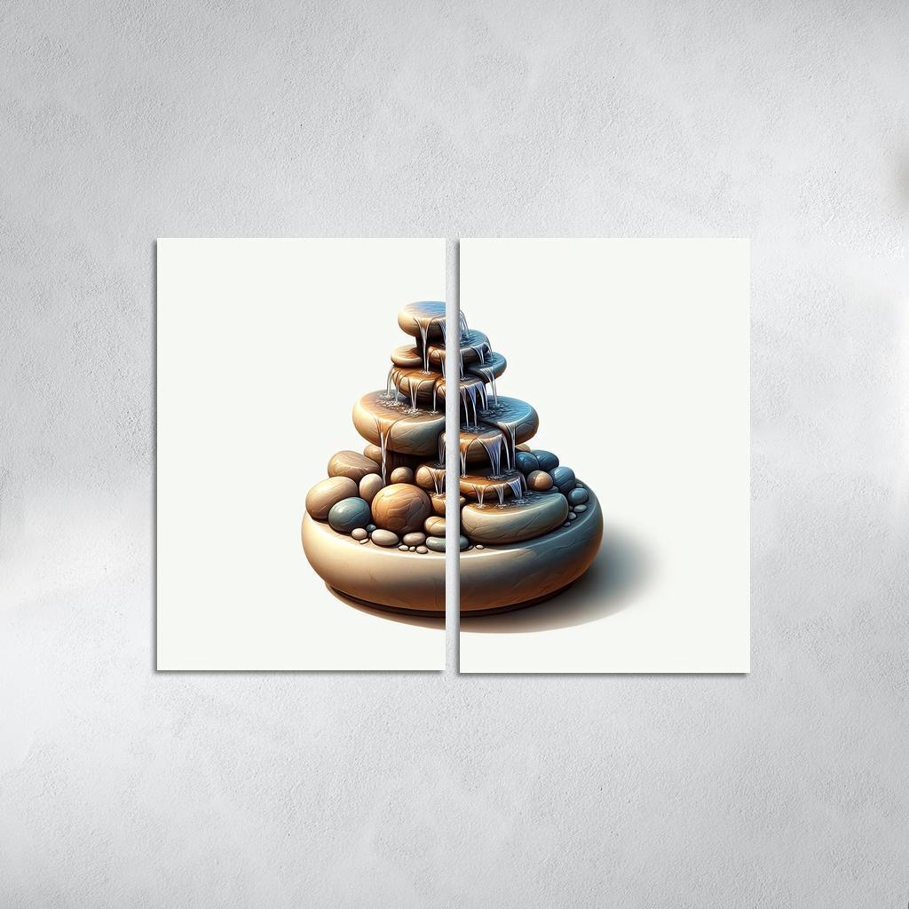 Cascading Waterfall Table Fountain 2 Piece HD Canvas Wall Art-Original Frame