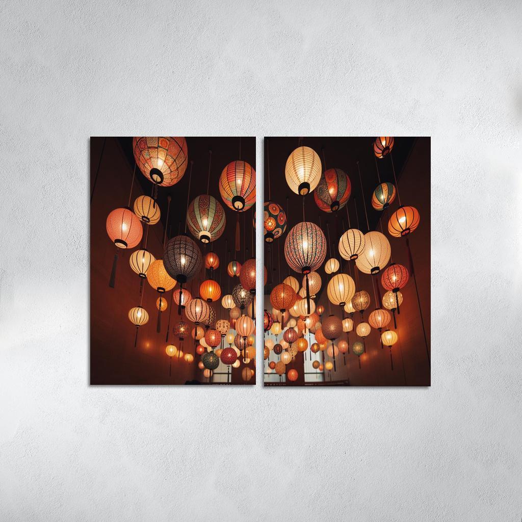 Whimsical Paper Lanterns 2 Piece HD Canvas Wall Art-Original Frame