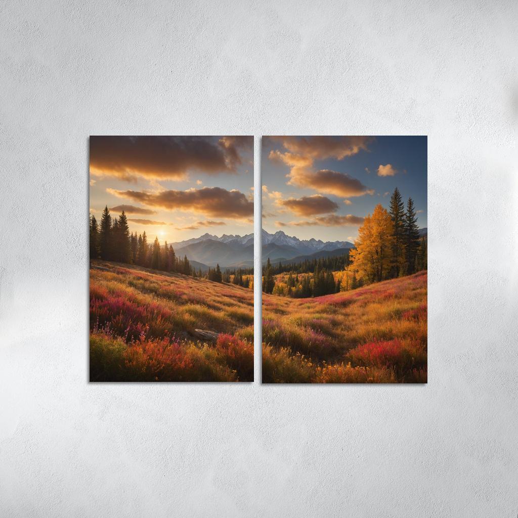 The Radiant Colors of Autumn Meadow 2 Piece HD Canvas Wall Art-Original Frame