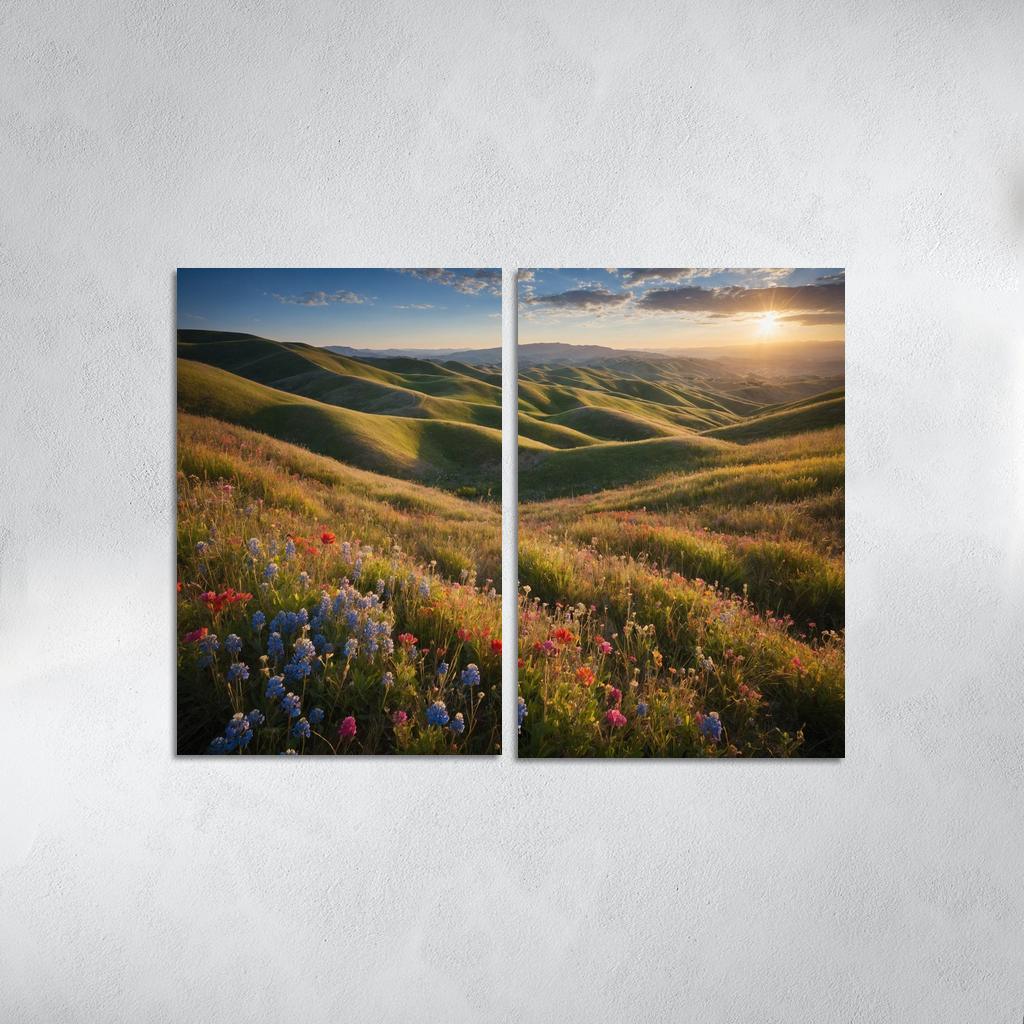 The Colorful Embrace Of Flowering Hillsides Multi-panel Paintings