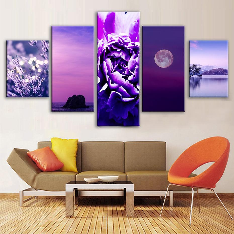 Very Peri Color 5 Piece HD Multi Panel Canvas Wall Art Frame-Original Frame