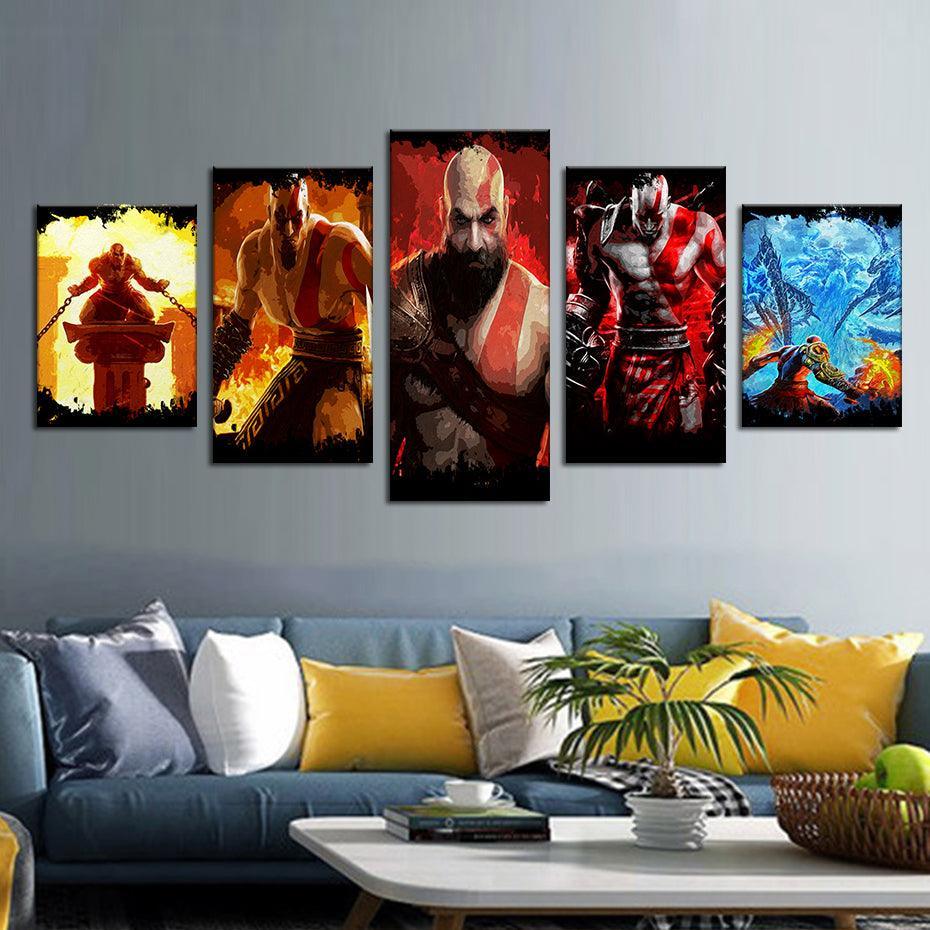 God Of Wars 5 Piece HD Multi Panel Canvas Wall Art Frame-Original Frame