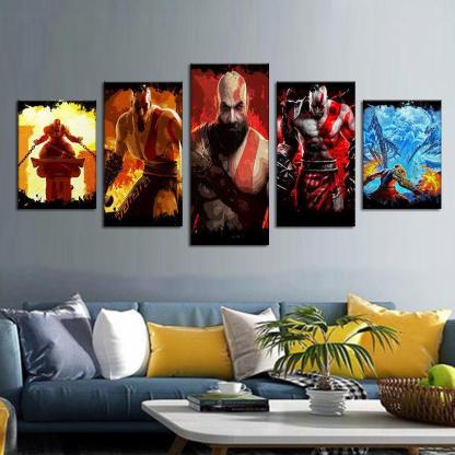 God Of Wars 5 Piece HD Multi Panel Canvas Wall Art Frame-Original Frame