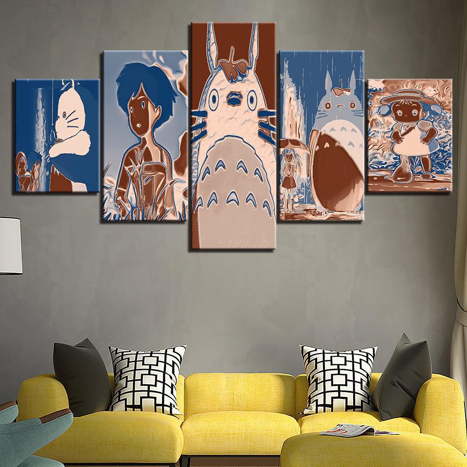 Blue & Brown Cats Collection 5 Piece HD Multi Panel Canvas Wall Art Frame-Original Frame