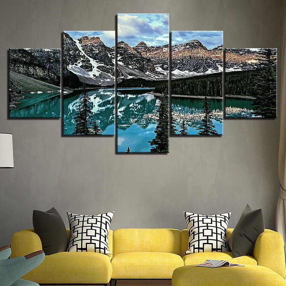 The Abstract Icy Landascape Collection 5 Piece HD Multi Panel Canvas Wall Art Frame-Original Frame
