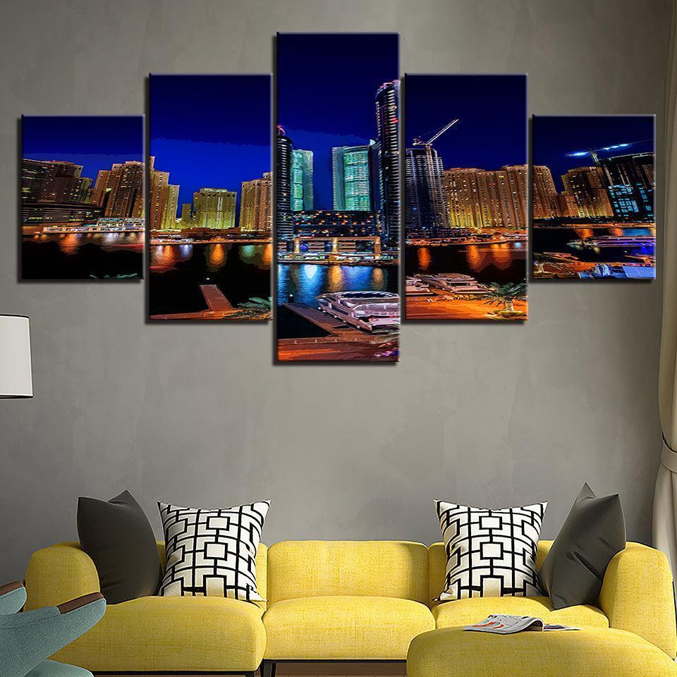 The Fancy City Collection 5 Piece HD Multi Panel Canvas Wall Art Frame-Original Frame