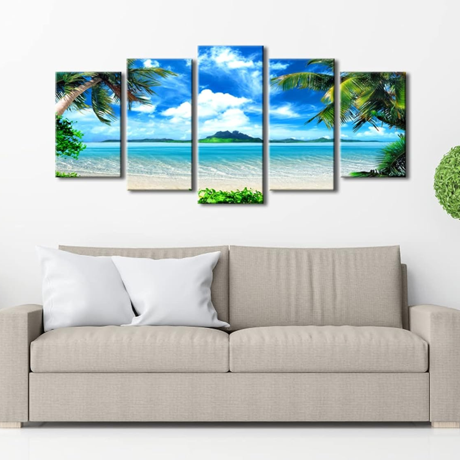 Blue Sea Beach 5 Piece Canvas Wall Art