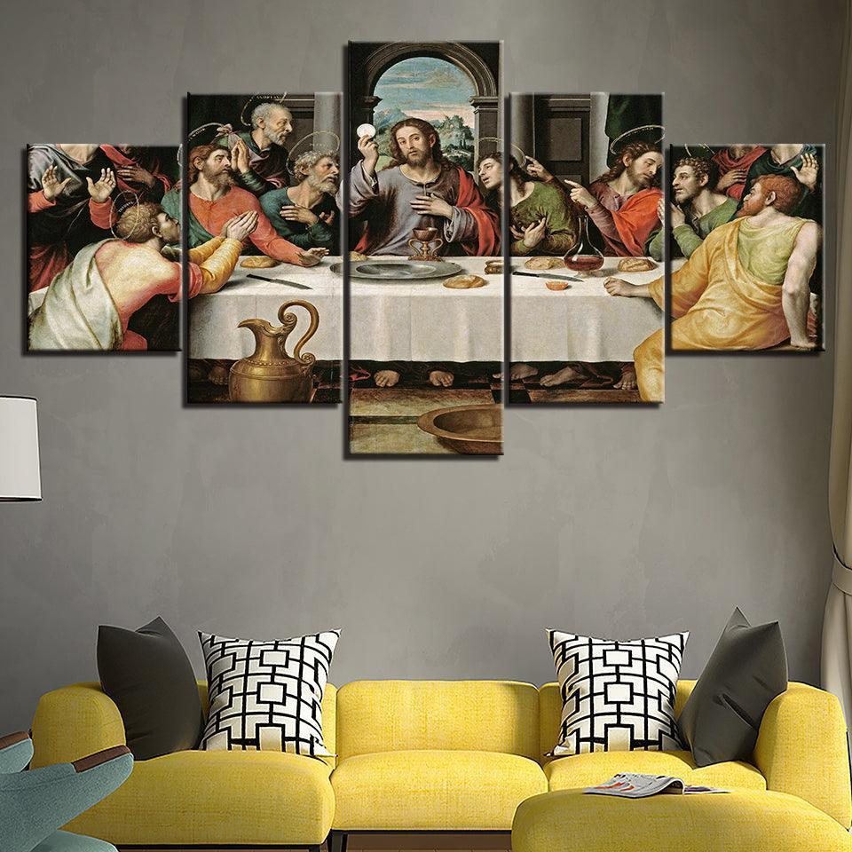 The Last Supper HD 5 Piece Panel Canvas Wall Art Frame-Original Frame