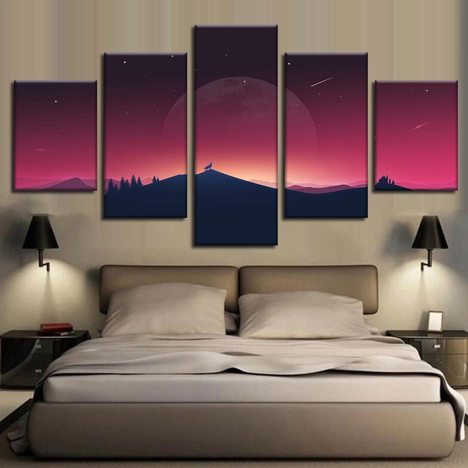 Howling Wolf 5 Piece HD Multi Panel Canvas Wall Art Frame-Original Frame