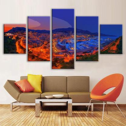 Monte Carlo Skyline 5 Piece HD Multi Panel Canvas Wall Art Frame-Original Frame