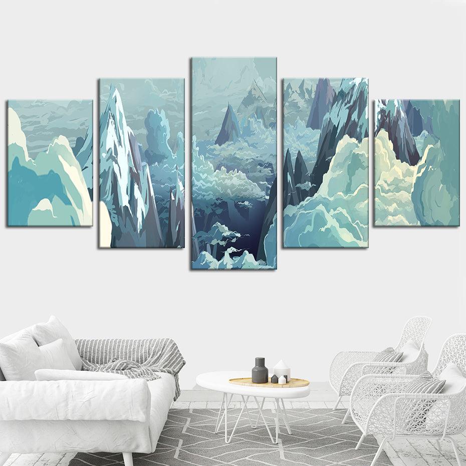 Icy Mountains 5 Piece HD Multi Panel Canvas Wall Art Frame-Original Frame