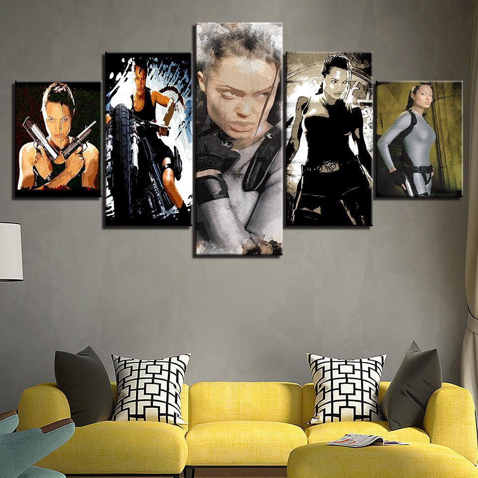 Angelina Jolie 5 Piece HD Multi Panel Canvas Wall Art Frame-Original Frame