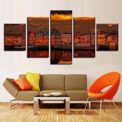 Netherlands Port 5 Piece HD Multi Panel Canvas Wall Art Frame-Original Frame