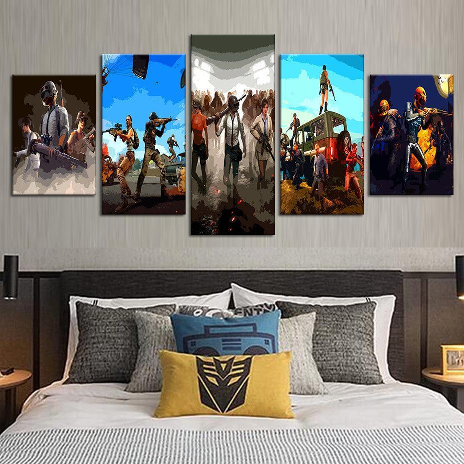 PUBG Game 5 Piece HD Multi Panel Canvas Wall Art-Original Frame