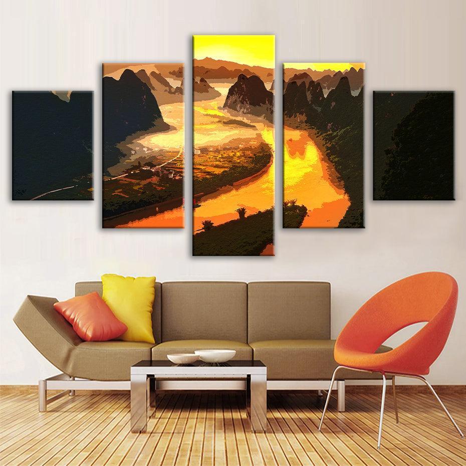 Xingping River 5 Piece HD Multi Panel Canvas Wall Art Frame-Original Frame