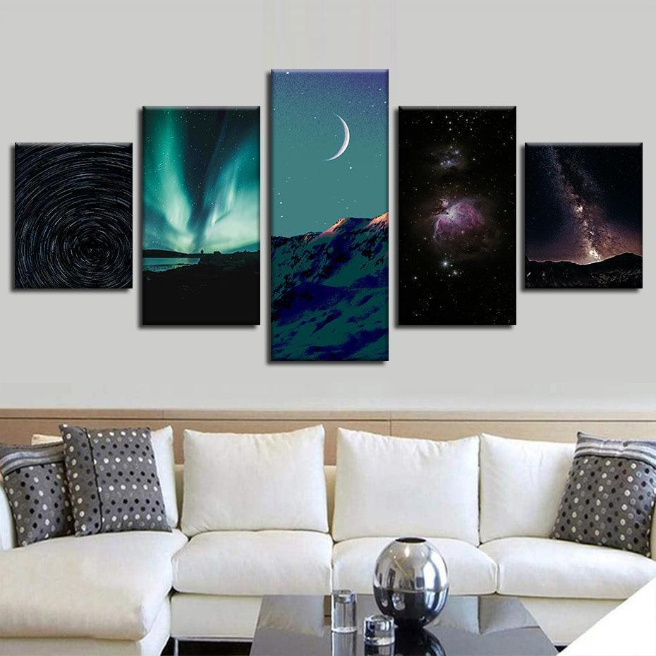 Milky Way Galaxy 5 Piece HD Multi Panel Canvas Wall Art Frame-Original Frame