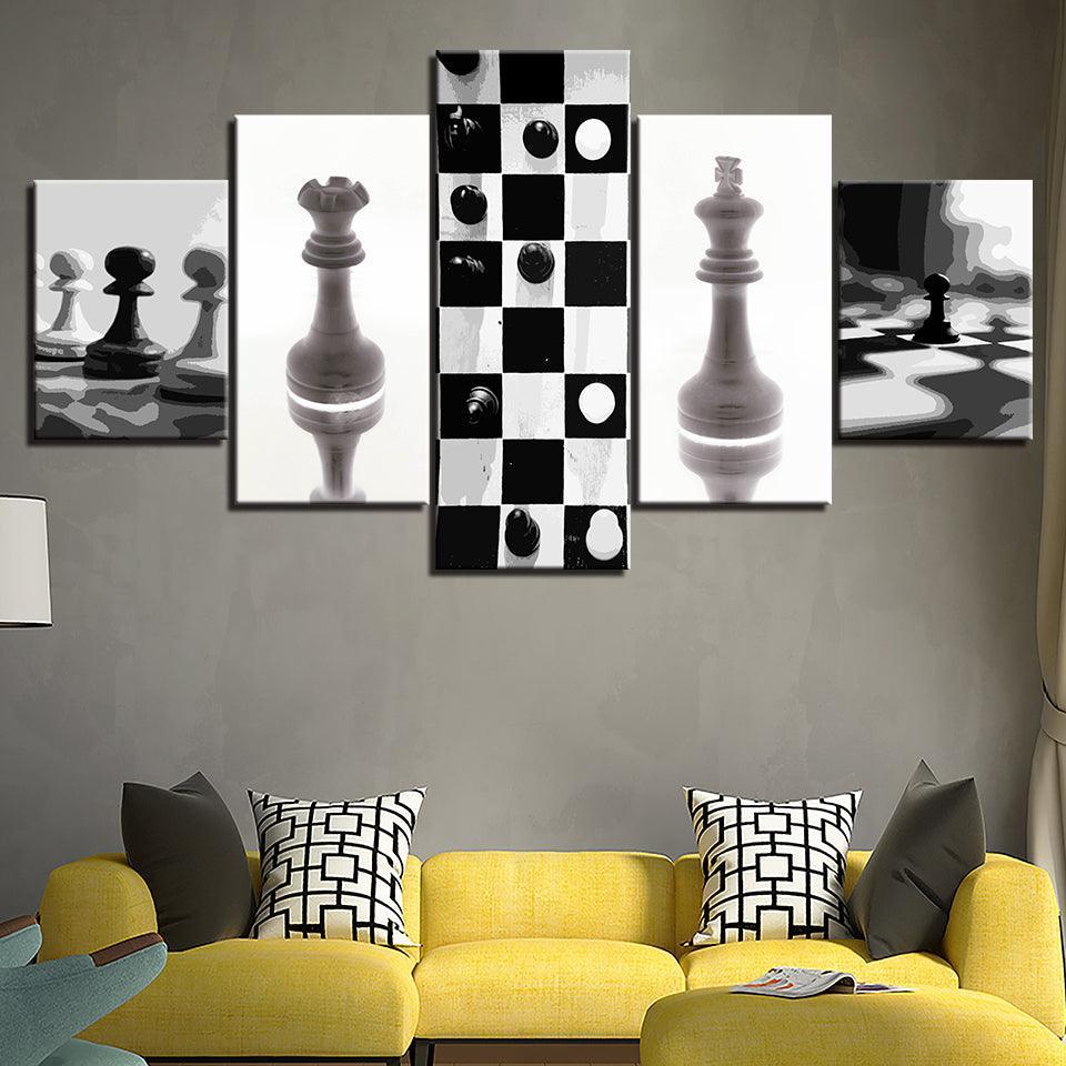Black & White Chess Collection 5 Piece HD Multi Panel Canvas Wall Art Frame-Original Frame