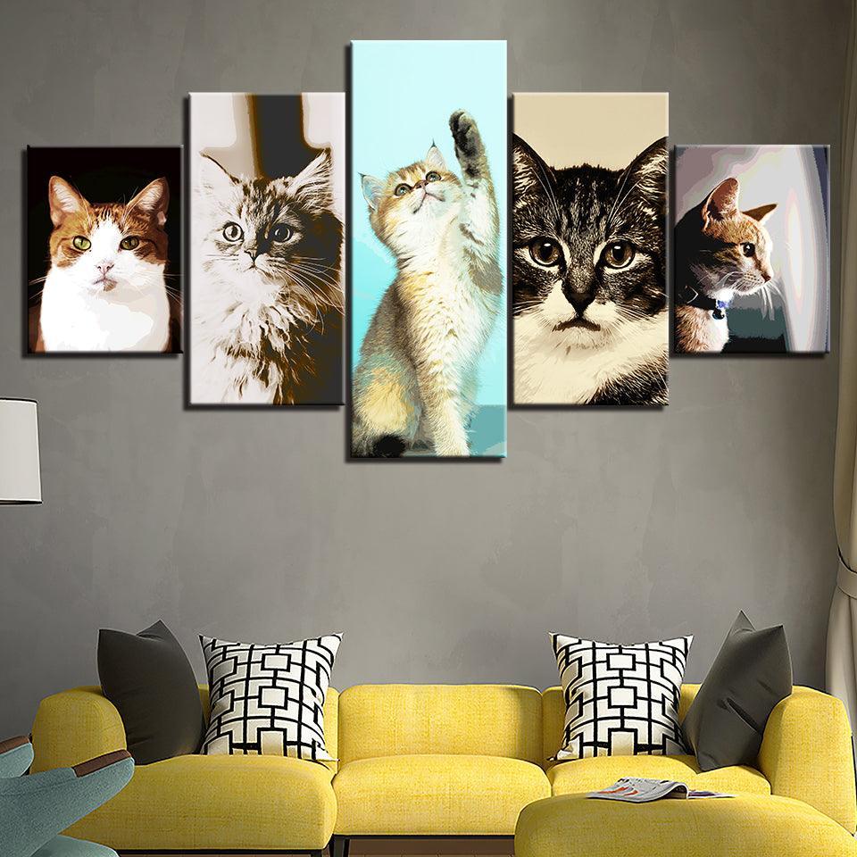 The Cute Cats Collection 5 Piece HD Multi Panel Canvas Wall Art Frame-Original Frame