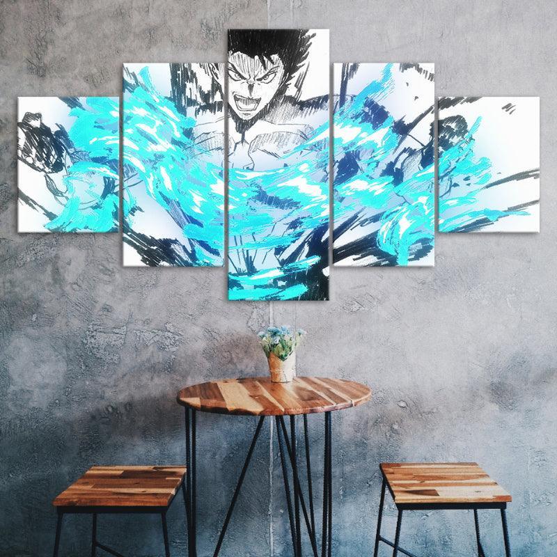 Fairy Tail Gray 5 Piece Blue Color Multi Panel Canvas Painting-Original Frame