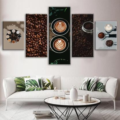 Warm Coffee 5 Piece HD Multi Panel Canvas Wall Art Frame-Original Frame