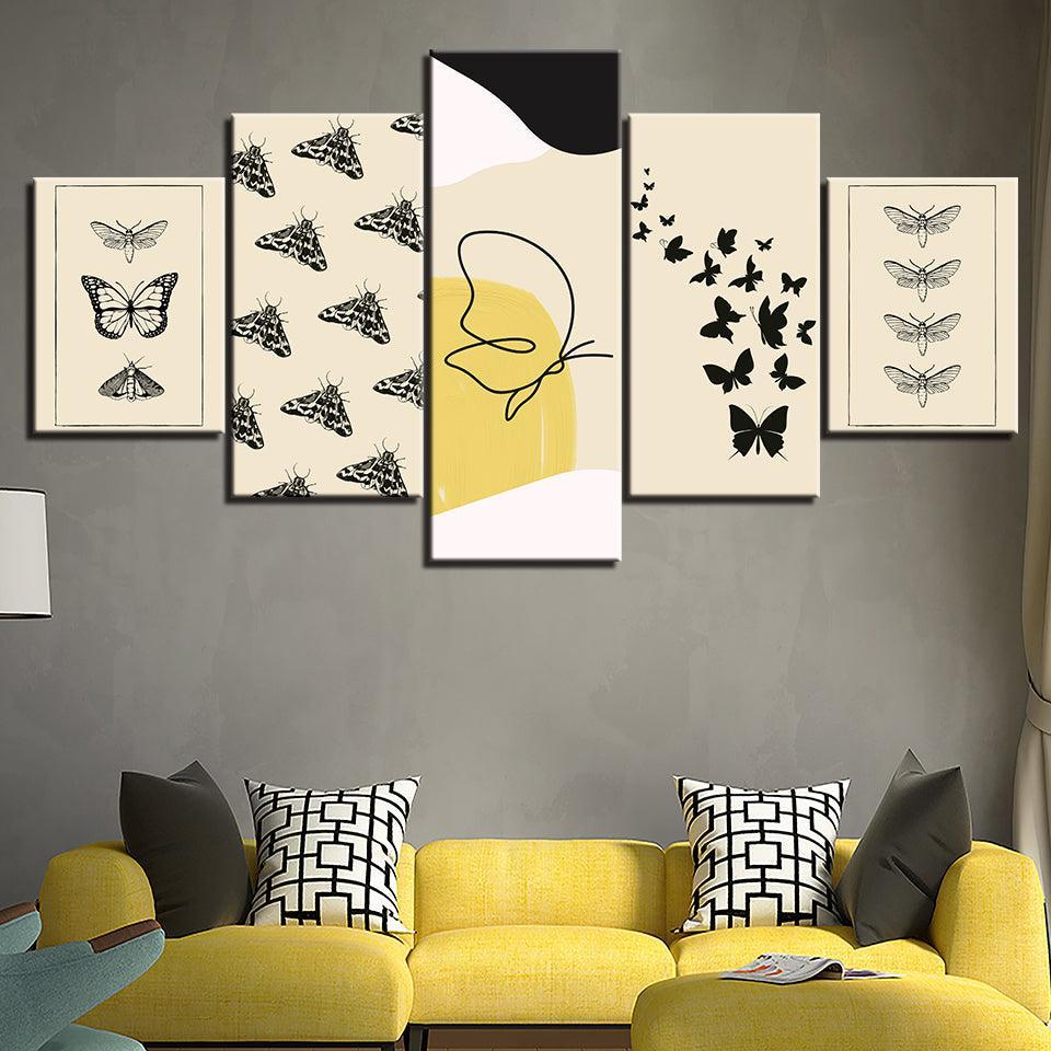 The Butterfly Beige Collection 5 Piece HD Multi Panel Canvas Wall Art Frame-Original Frame