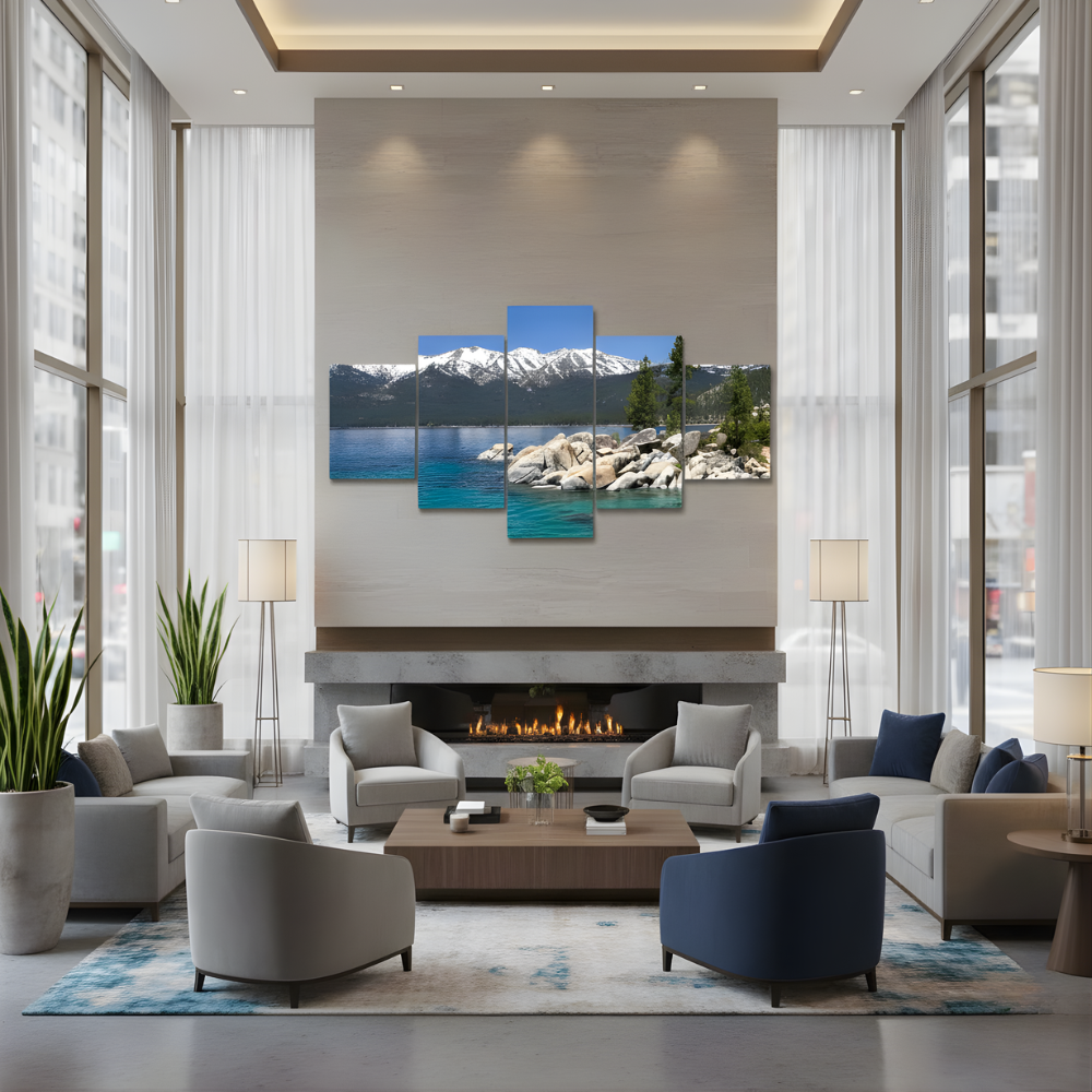 Set Of 5 Sand Harbor Lake Tahoe Canvas Wall Art For Home