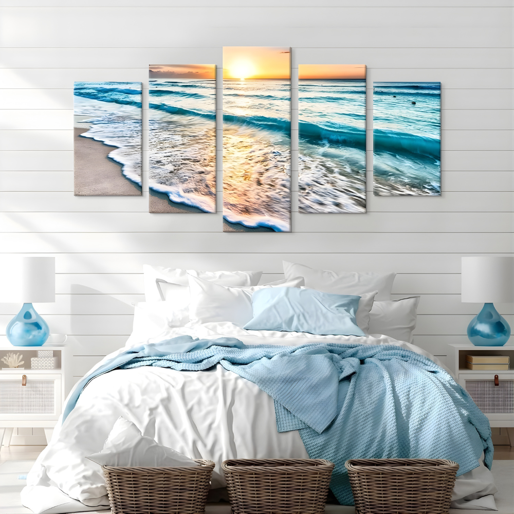 5 Piece Ocean Sunset Seascape Canvas Wall Art