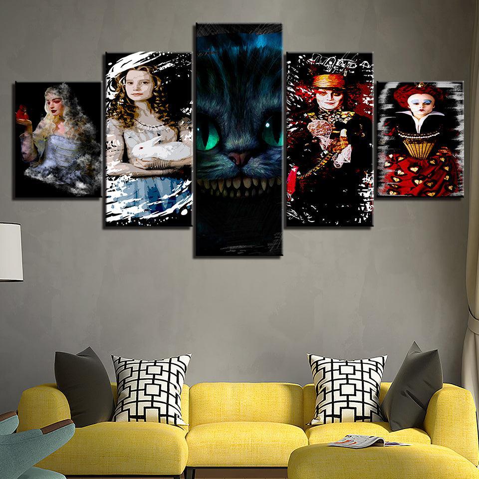 Alice In Wonderland 5 Piece HD Multi Panel Canvas Wall Art Frame-Original Frame