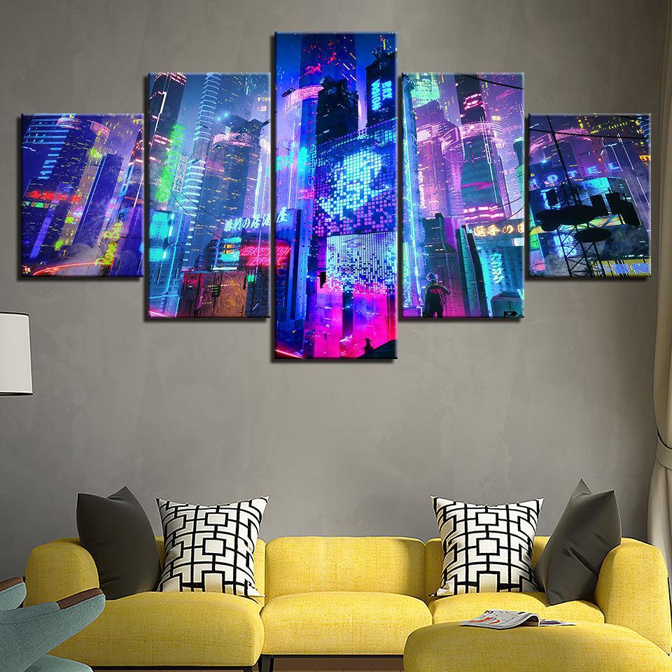 The City Lights Of Home 5 Piece HD Multi Panel Canvas Wall Art Frame-Original Frame