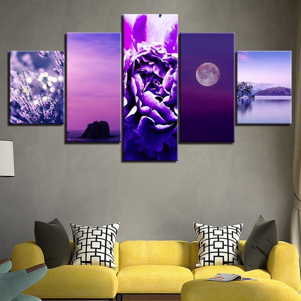 The Purple Collection 5 Piece HD Multi Panel Canvas Wall Art Frame-Original Frame