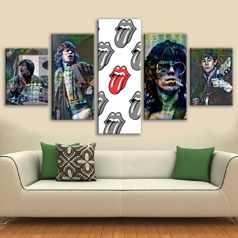 Rolling Stones 5 Piece HD Multi Panel Canvas Wall Art Frame-Original Frame