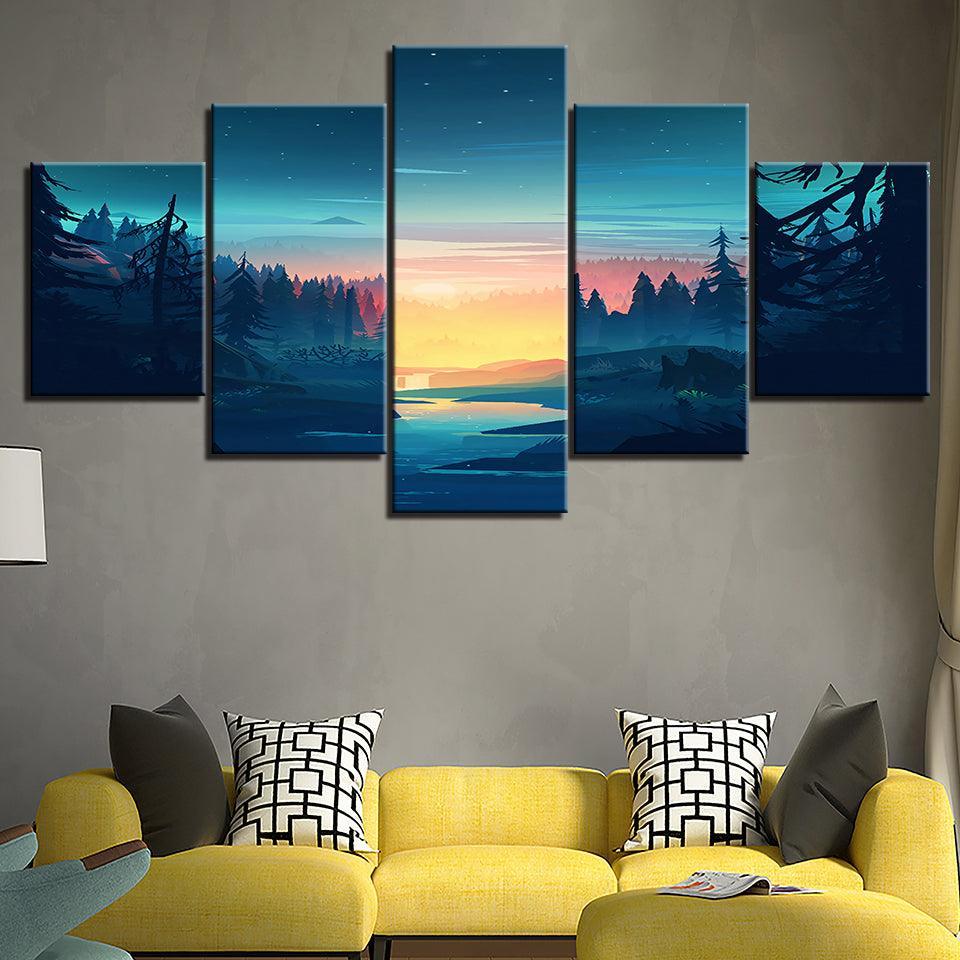 The Blue Sky Landscape 5 Piece HD Multi Panel Canvas Wall Art Frame-Original Frame