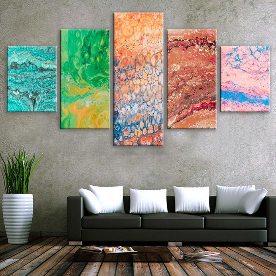 Pixelated Patterns 5 Piece HD Multi Panel Canvas Wall Art-Original Frame