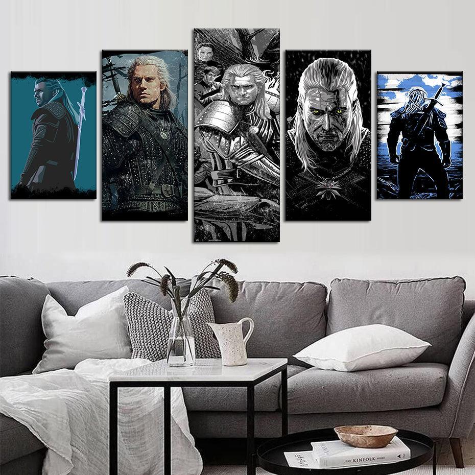 The Witcher 5 Piece HD Multi Panel Canvas Wall Art Frame-Original Frame
