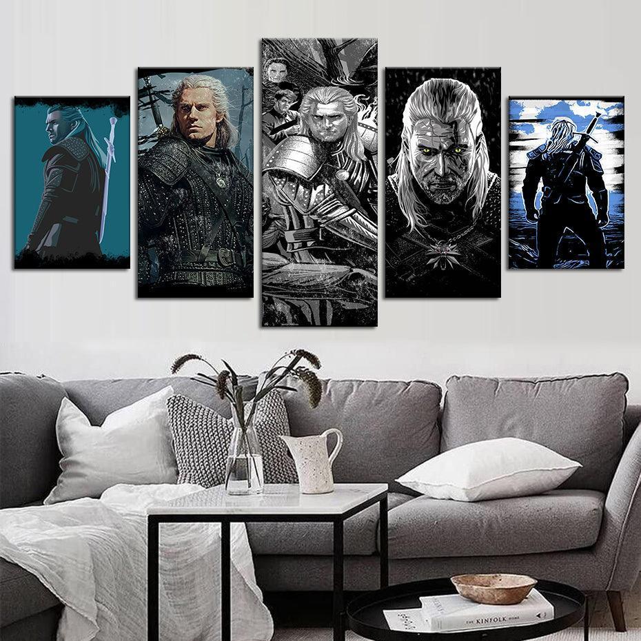 The Witcher 5 Piece HD Multi Panel Canvas Wall Art Frame-Original Frame