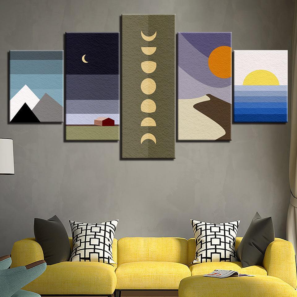 The Abstract Moon Landscapes 5 Piece HD Multi Panel Canvas Wall Art Frame-Original Frame
