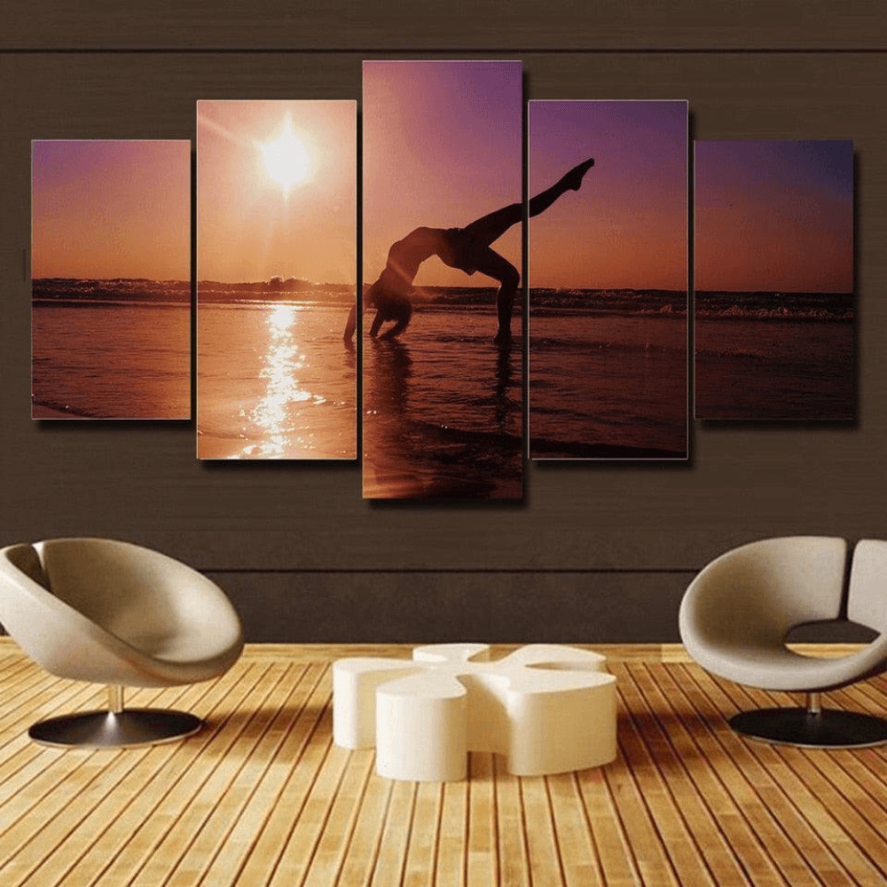 Women Doing Yoga 5 Piece HD Multi Panel Canvas Wall Art Frame-Original Frame