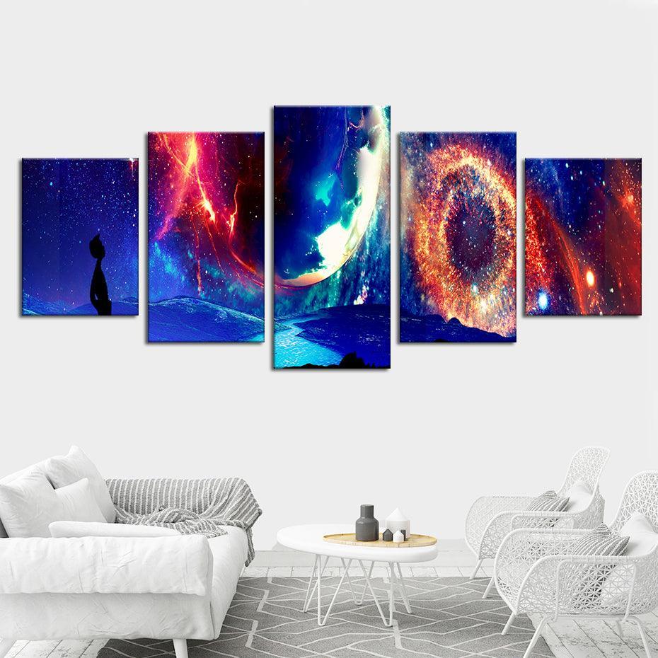 Galaxy Sky 5 Piece HD Multi Panel Canvas Wall Art Frame-Original Frame
