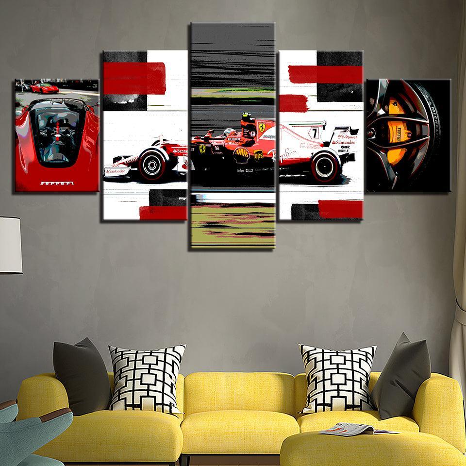 The Racing Red Car 5 Piece HD Multi Panel Canvas Wall Art Frame-Original Frame