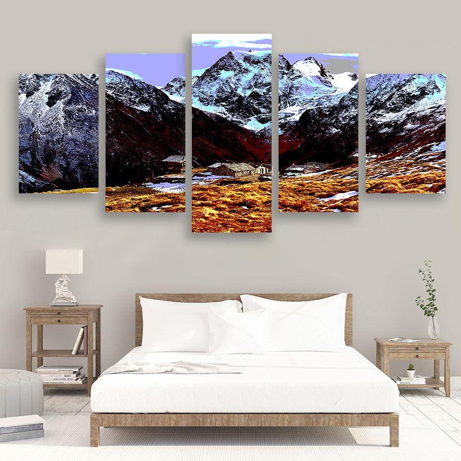 Swiss Alps 5 Piece HD Multi Panel Canvas Wall Art Frame-Original Frame