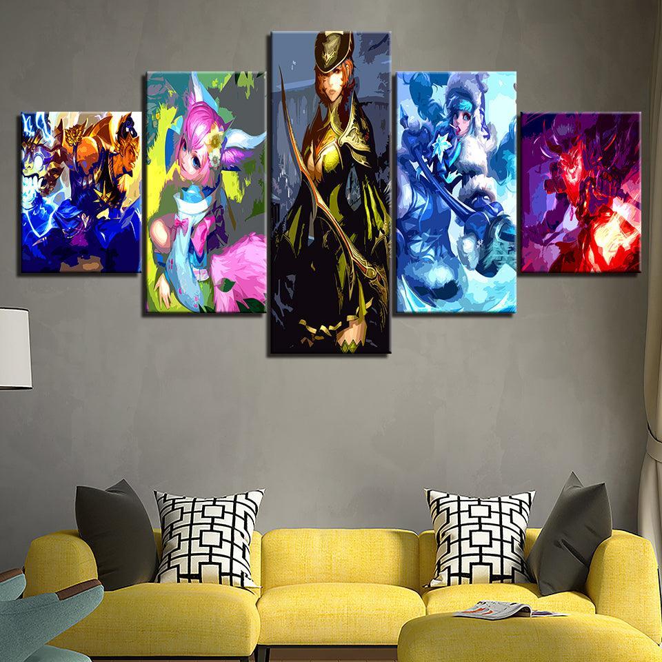 The Super Woman Team Cartoon 5 Piece HD Multi Panel Canvas Wall Art Frame-Original Frame